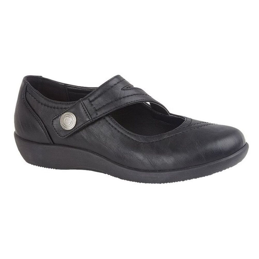 Boulevard Womens/Ladies X Wide EE Fit Touch Fastening Bar Shoe / Black